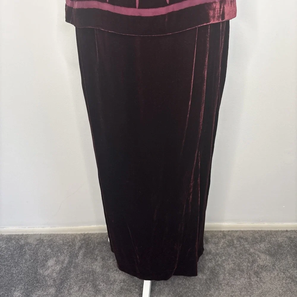 Vtg 90s Y2k Velvet Burnout Satin Skirt Set Midi Red Grunge Whimsigoth Goth Sz 10 - Picture 3 of 16